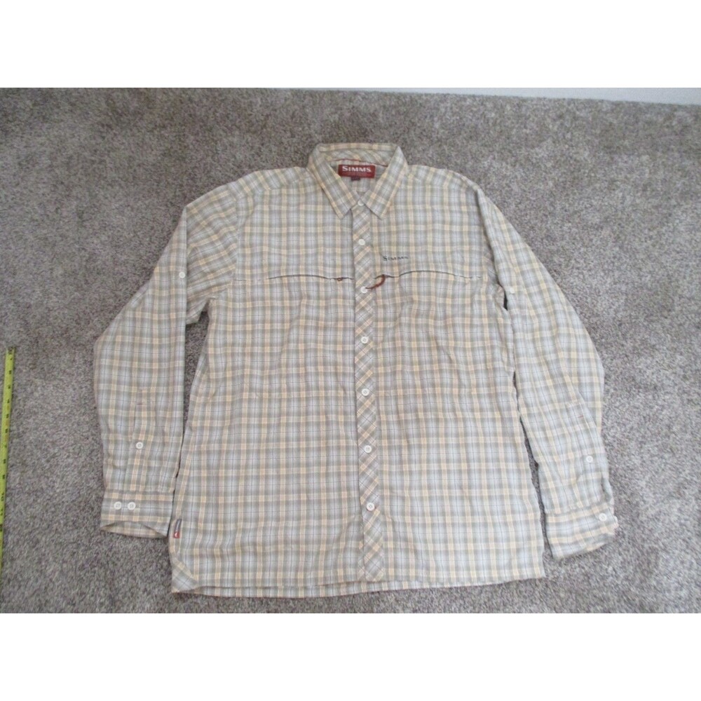 Simms Fishing Shirt Mens XL Tan Plaid Long Sleeve Button Up Outdoor Gorpcore